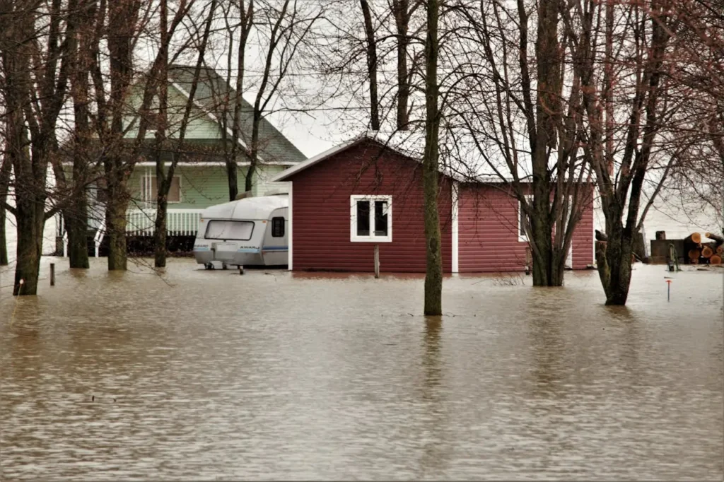House surrounded with water after flood