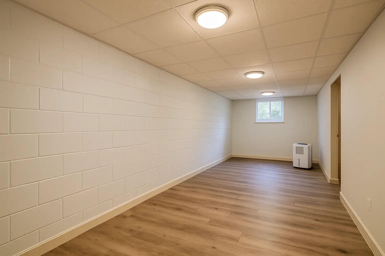 clean, mold-free basement with a dehumidifier