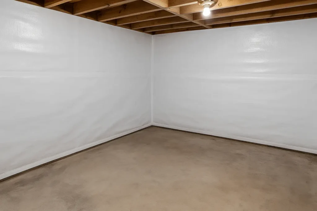 basement room with full waterproof liner coverage on the walls